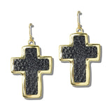 113254, FAUX LEATHER CROSS DROP EARRINGS