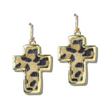 113254, FAUX LEATHER CROSS DROP EARRINGS