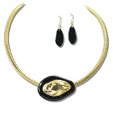 113280, METALLIC COLLAR AND MARBLED RESIN STATEMENT NECKLACE