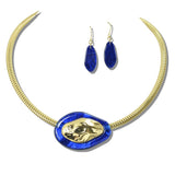 113280, METALLIC COLLAR AND MARBLED RESIN STATEMENT NECKLACE