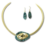 113280, METALLIC COLLAR AND MARBLED RESIN STATEMENT NECKLACE