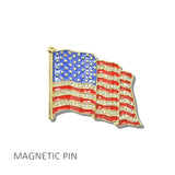 113283, PATRIOTIC USA FLAG ENAMEL AND RHINESTONE SAFE MAGNETIC PIN