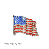 113283, PATRIOTIC USA FLAG ENAMEL AND RHINESTONE SAFE MAGNETIC PIN