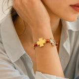 113323, HAMMERED CROSS ACCENT BEADED STRETCH BRACELET