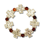 113323, HAMMERED CROSS ACCENT BEADED STRETCH BRACELET