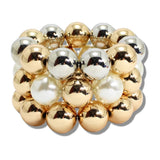 113327, CHUNKY CCB AND PEARL BEADED STRETCH BRACELET SET