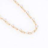 113328, 36" LONG PAPERCLIP CHAIN AND PEARLESCENT STATION NECKLACE