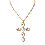 113332, FACETED CRYSTAL OVAL CROSS PENDANT NECKLACE
