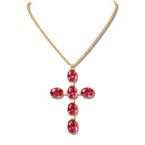 113332, FACETED CRYSTAL OVAL CROSS PENDANT NECKLACE