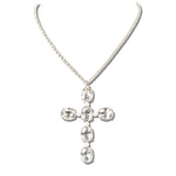 113332, FACETED CRYSTAL OVAL CROSS PENDANT NECKLACE