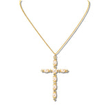 113334, PEARL AND CRYSTAL ELEGANT CROSS PENDANT NECKLACE