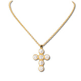 113335, BAROQUE PEARL STYLE CROSS PENDANT NECKLACE
