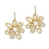 113336, FILIGREE FLOWER PEARL ACCENT DROP EARRINGS