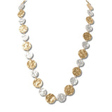 113338, LONG HAMMERED CIRCULAR DISC NECKLACE