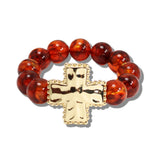 113339, HAMMERED CROSS AND MARBLED BEAD STRETCH BRACELET