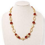 113326, HAMMERED CROSS AND TEXTURED LINK STATION NECKLACE