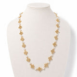 113340, HAMMERED CROSS AND PEARLESCENT STATION LONG NECKLACE
