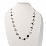 113340, HAMMERED CROSS AND PEARLESCENT STATION LONG NECKLACE