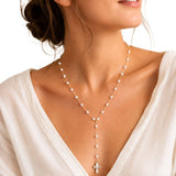 113341, MOTHER OF PEARL STYLE CROSS ROSARY Y-NECKLACE