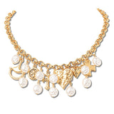 113346, HAMMERED HEART AND MULTI CHARM ECLECTIC STATEMENT NECKLACE