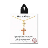 113350, HELD IN GRACE DAINTY HAMMERED CROSS PENDANT NECKLACE