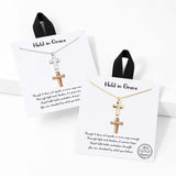 113350, HELD IN GRACE DAINTY HAMMERED CROSS PENDANT NECKLACE