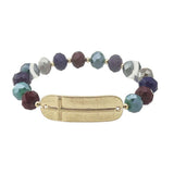 113354, SIDEWAYS CROSS ID PLATE BEAD STRETCH BRACELET
