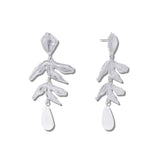 113364, TEXTURED LEAF BRANCH AND TEARDROP PEARL EARRINGS