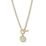 113367, TWO TONE CROSS COIN PENDANT NECKLACE WITH FRON TOGGLE CLASP