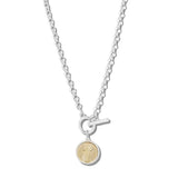 113367, TWO TONE CROSS COIN PENDANT NECKLACE WITH FRON TOGGLE CLASP