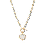 113368, TWO TONE HEART PENDANT NECKLACE WITH FRONT TOGGLE CLASP