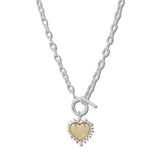 113368, TWO TONE HEART PENDANT NECKLACE WITH FRONT TOGGLE CLASP