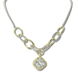 113370, 14K GOLD PLATED CUSHION CZ ACCENT PENDANT MIXED CHAIN NECKLACE
