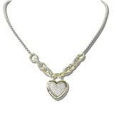 113371, 14K GOLD PLATED PAVE CZ HEART PADLOCK PENDANT NECKLACE