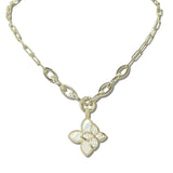 113372, 14K GOLD PLATED PAVE CZ ACCENT MOTHER OF PEARL QUATREFOIL PENDANT NECKLACE