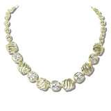 113373, 14K GOLD PLATED CUSHION CZ ACCENT RIBBED STATION NECKLACE