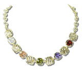 113373, 14K GOLD PLATED CUSHION CZ ACCENT RIBBED STATION NECKLACE