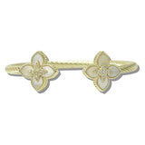 113376, 14K GOLD PLATED PAVE CZ ACCENT QUATREFOIL OPEN CUFF BRACELET