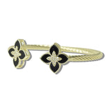 113376, 14K GOLD PLATED PAVE CZ ACCENT QUATREFOIL OPEN CUFF BRACELET