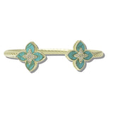 113376, 14K GOLD PLATED PAVE CZ ACCENT QUATREFOIL OPEN CUFF BRACELET