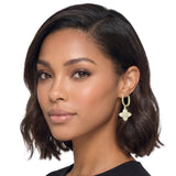113377, 14K GOLD PLATED PAVE CZ ACCENT QUATREFOIL DROP EARRINGS