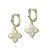 113377, 14K GOLD PLATED PAVE CZ ACCENT QUATREFOIL DROP EARRINGS