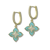 113377, 14K GOLD PLATED PAVE CZ ACCENT QUATREFOIL DROP EARRINGS