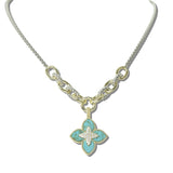 113378, 14K GOLD PLATED PAVE CZ ACCENT QUATREFOIL PENDANT NECKLACE