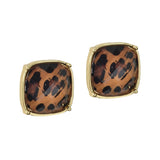 113384, WATER RESISTANT TORTOISE AND LEOPARD PRINT CUSHION STUD EARRINGS