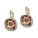 113385, WATER RESISTANT FACETED LEOPARD AND TORTOISE PRINT LEVERBACK EARRINGS