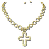 113388, WATER RESISTANT HAMMERED CUTOUT CROSS TOGGLE CHAIN NECKLACE