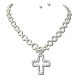 113388, WATER RESISTANT HAMMERED CUTOUT CROSS TOGGLE CHAIN NECKLACE