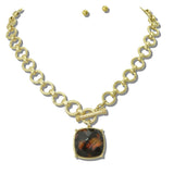 113393, WATER RESISTANT FACETED CUSHION PENDANT TOGGLE CHAIN NECKLACE