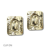 113402, TEXTURED RECTANGULAR CLIP ON EARRINGS